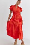 Solid Ruffled Midi Dress | Red