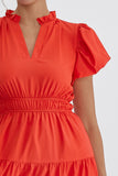 Solid Ruffled Midi Dress | Red