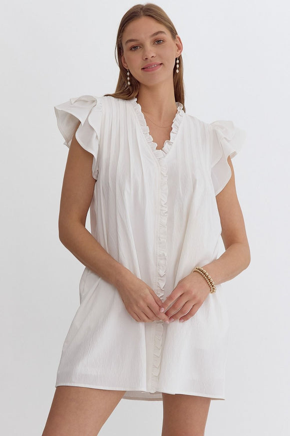 V-Neck Ruffle Detail Dress | White