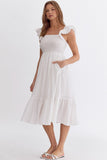Smocked Midi Dress | White