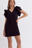 Pearl Accent Waffle Texture Dress | Black