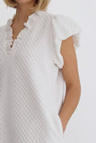 Textured Ruffle Trim Dress | White