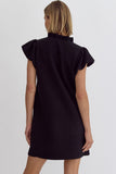 Textured Ruffle Trim Dress | Black