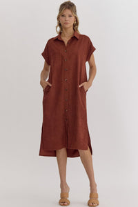 Corduroy Button Down Midi Dress | Rust