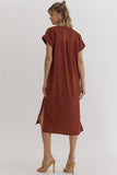 Corduroy Button Down Midi Dress | Rust