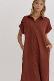 Corduroy Button Down Midi Dress | Rust