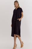 Corduroy Button Down Midi Dress | Black