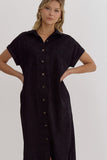 Corduroy Button Down Midi Dress | Black