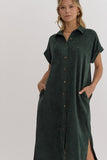 Corduroy Button Down Midi Dress | Forest