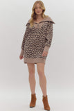 Leopard Half Zip Sweatshirt Dress | Taupe