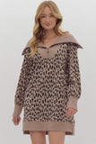 Leopard Half Zip Sweatshirt Dress | Taupe