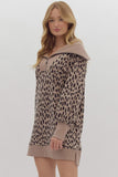 Leopard Half Zip Sweatshirt Dress | Taupe