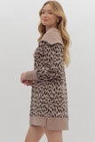 Leopard Half Zip Sweatshirt Dress | Taupe