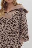 Leopard Half Zip Sweatshirt Dress | Taupe