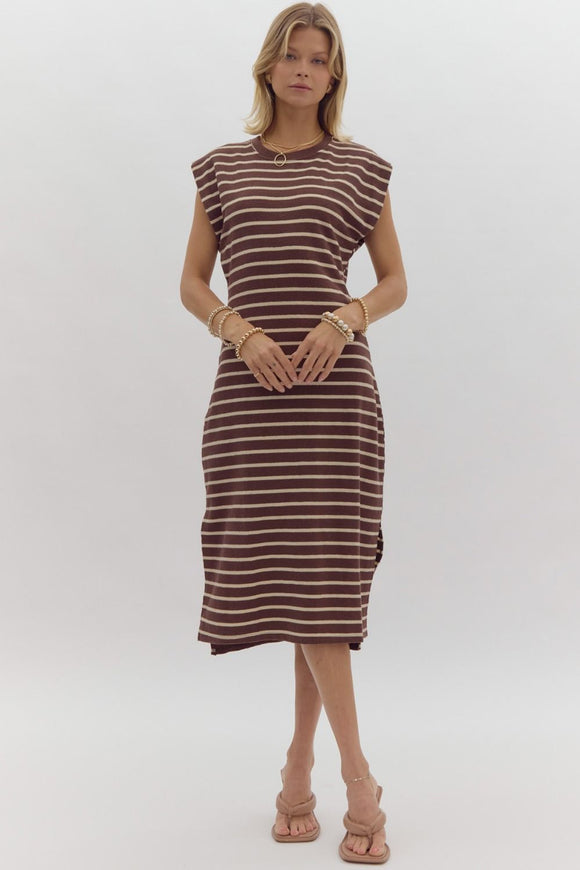 Striped Midi Dress | Brown