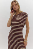 Striped Midi Dress | Brown