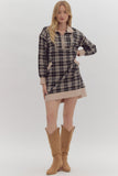 Plaid Half Zip Sweatshirt Dress | Black