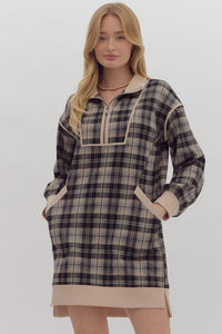 Plaid Half Zip Sweatshirt Dress | Black