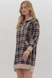 Plaid Half Zip Sweatshirt Dress | Black