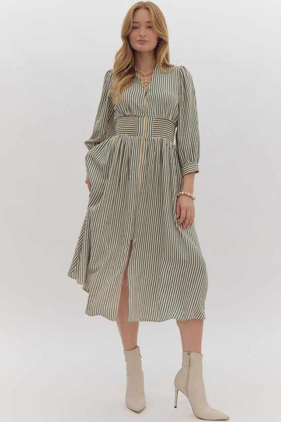 Striped Midi Zip Dress | Hunter Green