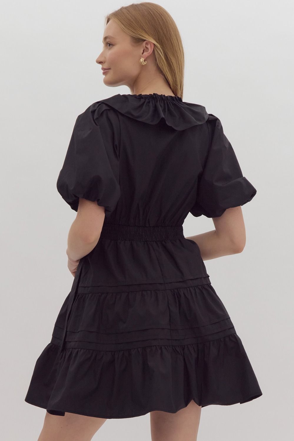 Ruffled V-Neck Wrap Dress | Black
