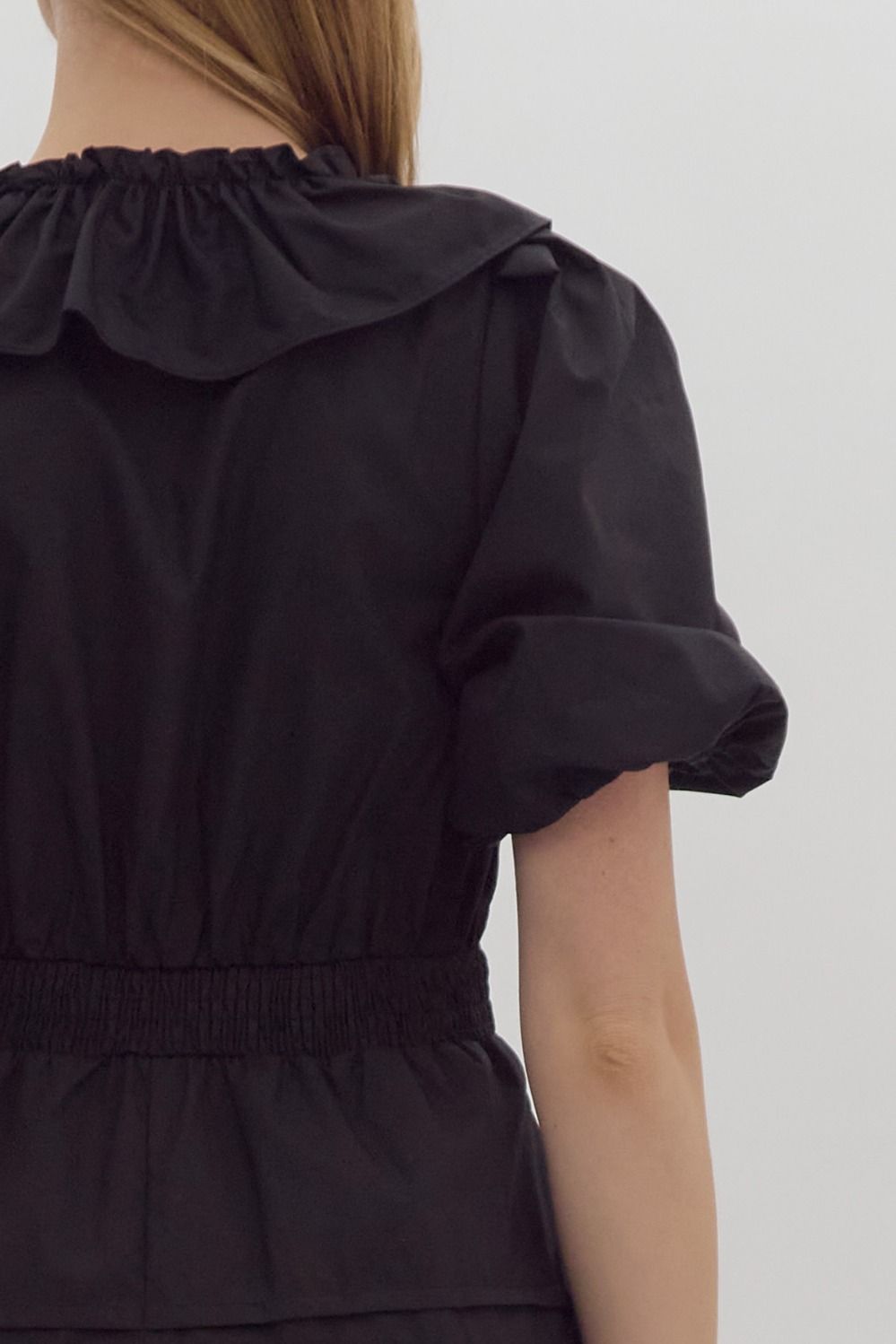 Ruffled V-Neck Wrap Dress | Black