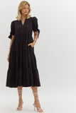 Textured Tiered Midi Dress | Black