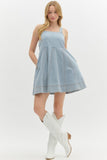 Denim Babydoll Strap Dress | Light