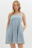 Denim Babydoll Strap Dress | Light