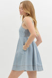 Denim Babydoll Strap Dress | Light