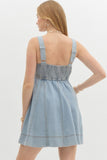 Denim Babydoll Strap Dress | Light