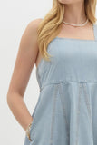 Denim Babydoll Strap Dress | Light