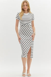 Striped Jersey Midi Dress | Cream/Black