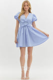 Bow Detail Bubble Sleeve Dress | Blue