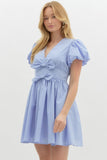 Bow Detail Bubble Sleeve Dress | Blue