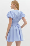 Bow Detail Bubble Sleeve Dress | Blue