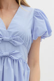 Bow Detail Bubble Sleeve Dress | Blue