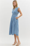 Denim Midi Zip Dress | Light Wash