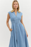 Denim Midi Zip Dress | Light Wash