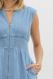 Denim Midi Zip Dress | Light Wash