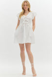 Smocked Bubble Sleeve Bow Detail Dress | Off White