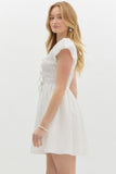 Smocked Bubble Sleeve Bow Detail Dress | Off White