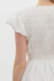 Smocked Bubble Sleeve Bow Detail Dress | Off White