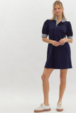 Ruffle Neck Polo Dress | Navy