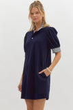 Ruffle Neck Polo Dress | Navy