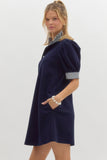 Ruffle Neck Polo Dress | Navy