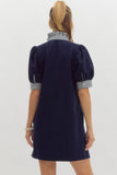 Ruffle Neck Polo Dress | Navy