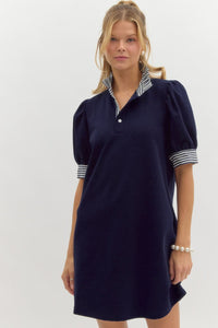 Ruffle Neck Polo Dress | Navy