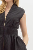 Floral Jacquard Zip Dress | Black