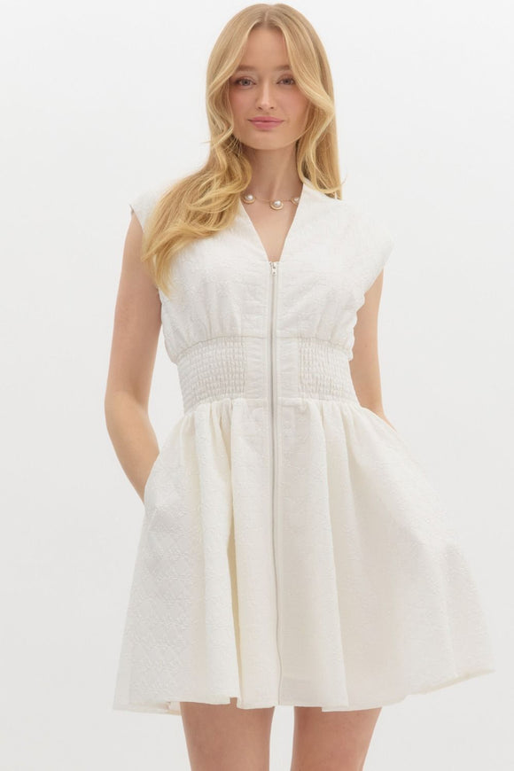 Floral Jacquard Zip Dress | Off White